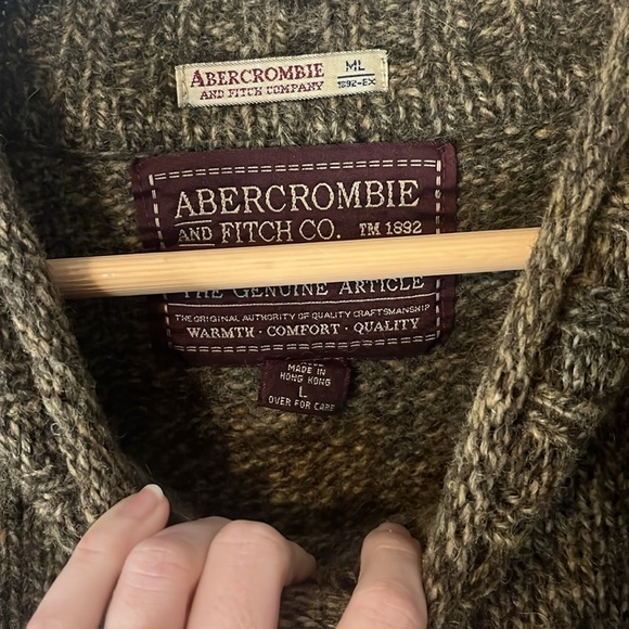 Vintage Abercrombie & Fitch 100% Shetland Wool Green Funnel Neck Sweater Sz L - Picture 5 of 8
